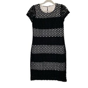 Chico’s‎ crochet lace black and white stripe cap sleeve dress. Size 0(4)
